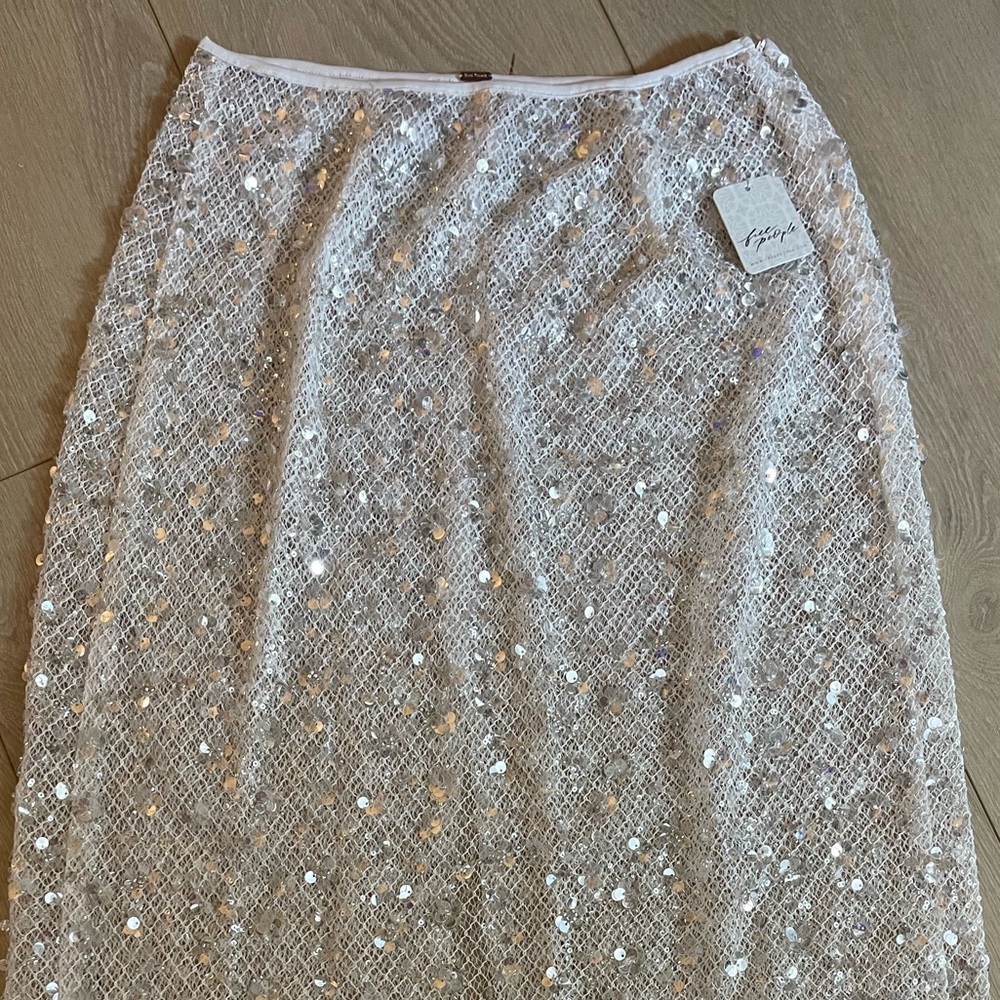Free People NEW Cream Sequin Maxi Skirt